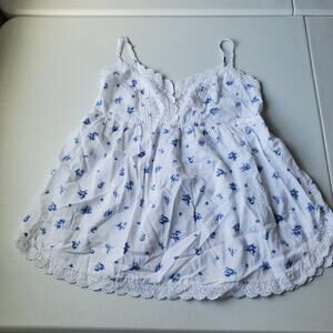 Y2K Victoria's Secret Camisole Babydoll Dress Womens XS White Blue Floral Eyelet